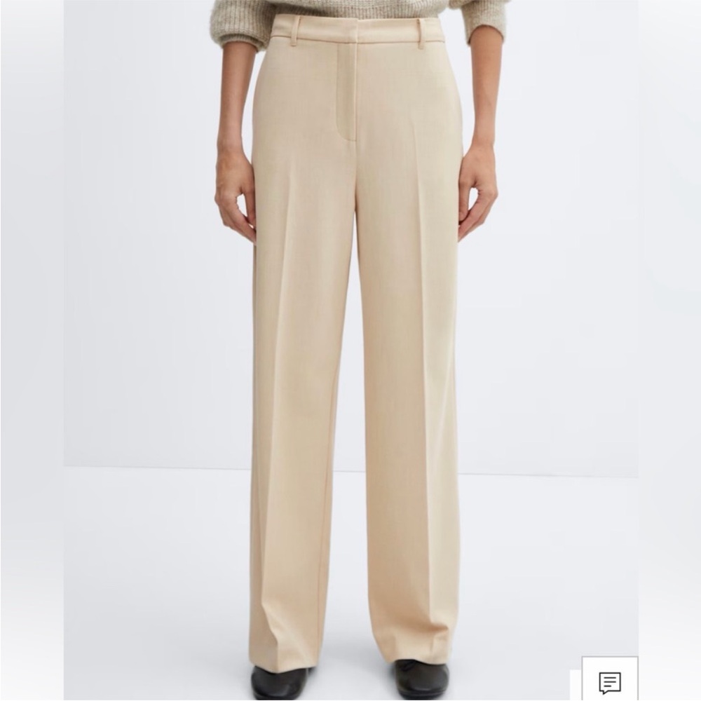 Mango Beige Wide Leg Women's Trousers